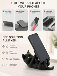 1pc Black Cat Phone Holder (Lying Position), Cute Cat Design, Suitable As Decorative Accessory For Office, Bedroom And Dining Table, Exquisite Ornament, Perfect Gift For Friends - Multiple Styles - View 3