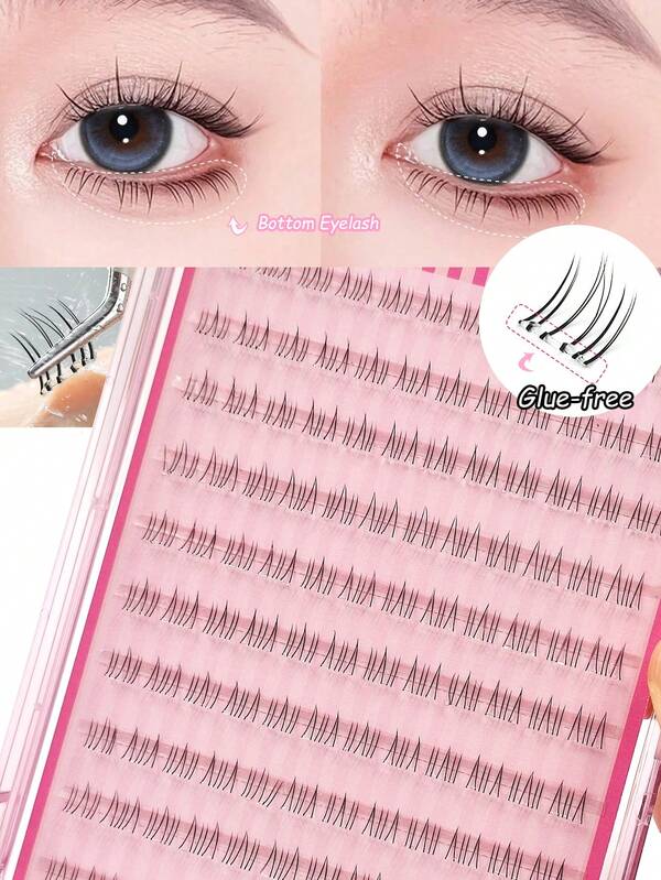 Sibeuna 120 buah bulu mata bawah yang sudah dirakit, tidak perlu lem, bulu mata bawah berperekat, cocok untuk penggunaan sehari-hari, penting untuk pemula makeup.