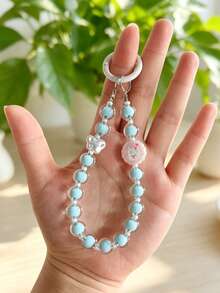 1pc Colorful Transparent Beads White Butterfly Beads Handheld Beaded Chain Keychain, Atmospheric Bag Charm Hanging Chain, Versatile Key Holder Hanging Chain - A - View 5