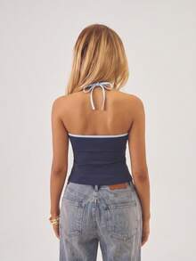 Women's Colorblock Backless Sports Tank Top Summer - Blue - View 4