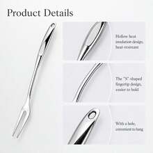 Tenedor para asar, tenedores de cocina de alta resistencia, tenedor de dos puntas para carne de 14.6" de acero inoxidable, tenedores para cortar carne con orificio para colgar, resistentes al calor para asar, rostizar, voltear y servir. - 1 - Ver 7