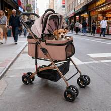 Pet Stroller With 4 Swivel Wheels With Brakes, Load Capacity 30 Kg, Cat Stroller, Removable Stand, Storage Basket Cushion For Small/Medium Dogs - Khaki - View 3