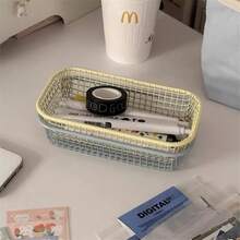 Cream Color Ins Style Rectangular Metal Mesh Storage Basket, Multiple Colors And Sizes Available, Hollow Breathable Sturdy And Durable, Desktop Stationery And Miscellaneous Items Organizer, Student Dorm, Office, Vanity Multi-Functional Storage Box - Multicolor - View 8