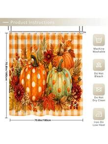 1/3/4pcs Orange & White Plaid Pumpkin Red Maple Autumn Leaf Pattern Bathroom Shower Curtain Set, Cute & Playful Style, 72*72 Inches, Waterproof Shower Curtain Bathroom Accessories - Includes 12 Plastic Hooks - Includes Toilet Lid Cover, U-Shaped Non-Slip Bath Mat And Soft Plush Rug - Washable, Mildew-Resistant - Perfect For Halloween / Thanksgiving Holiday Decor, Home Decor, Room Decor, Back To School Gift. Exquisite Housewarming Gift - A - View 7