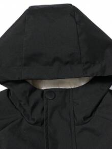 1pc Tween Boy Teen Winter Casual Thermal Lined Thick Zip-Up Hooded Jacket - Black - View 4