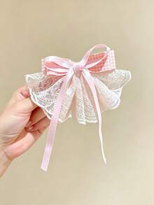 1pc Cute Lace Bow Hair Clips For Kids Girls Pink Plaid Ribbon Barrettes Sweet Hair Accessories Daily Decor - Multicolor - View 8