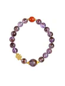 [VE]1pc High-Quality Natural Purple Phantom Quartz Crystal Bracelet, S925 Silver Accessories, Wearing Purple Phantom Can Improve Emotional Stability, Reduce Stress And Anxiety, Enhance Personal Charm And Confidence, Help Improve Interpersonal Relationships, Suitable For Women's Daily Wear, Birthday Gift For Friends, Sisters, Classmates, Natural Jewelry Color Random - Multicolor - View 5