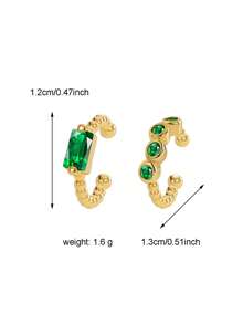 Anting Jepit Telinga Tembaga Berlapis Emas 18K dengan Batu Zamrud dan CZ, Anting Jepit Telinga Manik-Manik Tanpa Tindik, Perhiasan Telinga Vintage yang Dapat Ditumpuk untuk Wanita, Pesta Sehari-hari - Emas - View 4