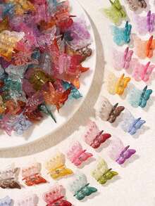 Transparent Colorful Mini Butterfly Hair Claw Clip, Acrylic Side Decor Hair Clip For Girls, Fixing Loose Hair - Multicolor - View 2