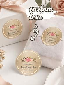 Custom Floral Round Stickers, Elegant Personalized Seal Labels For Wedding, Birthday, Gift Wrap And Party Favors, Vintage Customized Text Decor, Customizable Thank You Envelope Seals, Thanksgiving And Christmas Gift Packaging, Custom Stickers - Style a - View 1
