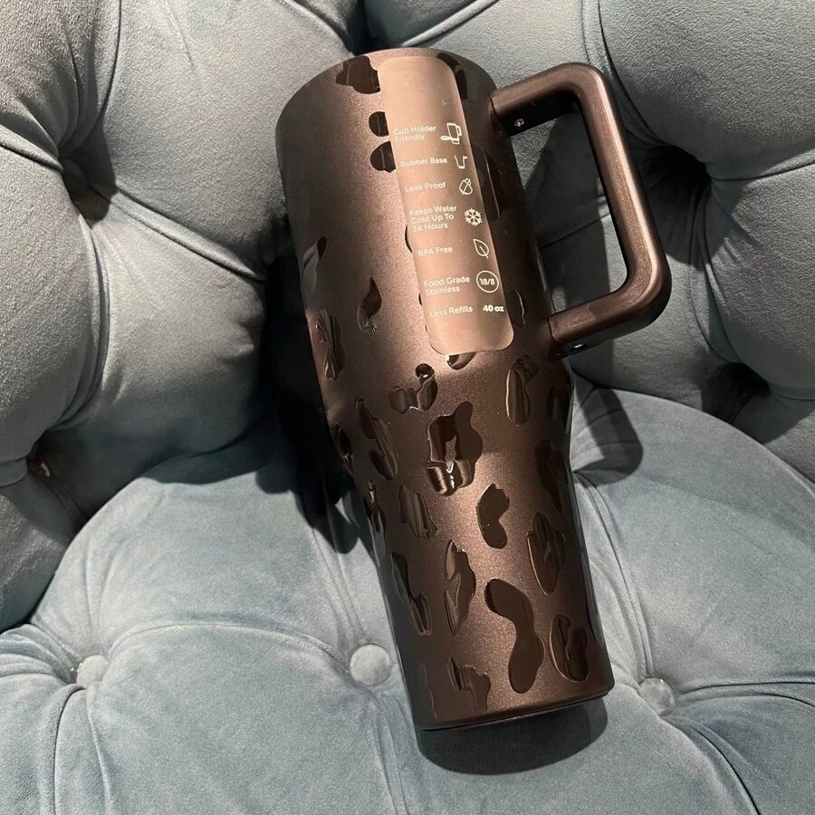 HYDRO-JUG 40oz Leak-Proof Stainless Steel Mug, Vacuum Insulated For Long Time Temperature Keeping.6 Popular Styles(Cowboy Christmas/Wild Rose/Leopard/Camo/Black Leopard/Plaid), For Students, Workers And Sports Lovers, Great For Daily Use And Gifting. - Black Leopard Print - View 1
