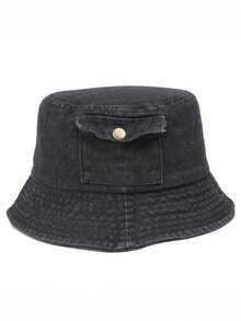 1pc Vintage Denim Short Brim Pocket Hat, Windproof, Sun Protection, UV Protection, 3D Design, Foldable, Fashionable, Versatile, Elegant, Soft And Comfortable, Breathable, Multi-Functional, Flattering, Face-Slimming, Suitable For Beach, Outing, Hiking, Cycling, Travel, Commuting, Outdoor, Street, Dating, Trekking And Various Occasions - A - View 6