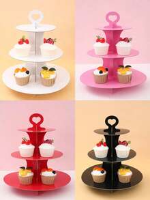 1 pieza Soporte de exhibición de cupcakes de 3 niveles de unicolor, estante de exhibición de alimentos, soporte de postres, decoración de mesa de cocina, decoración de mesa de fiesta, suministros para fiesta de cumpleaños, regalos de fiesta, perfecto para boda rústica, despedida de soltera, cumpleaños, baby shower, ceremonia, vacaciones, picnic - Multicolor - Ver 1