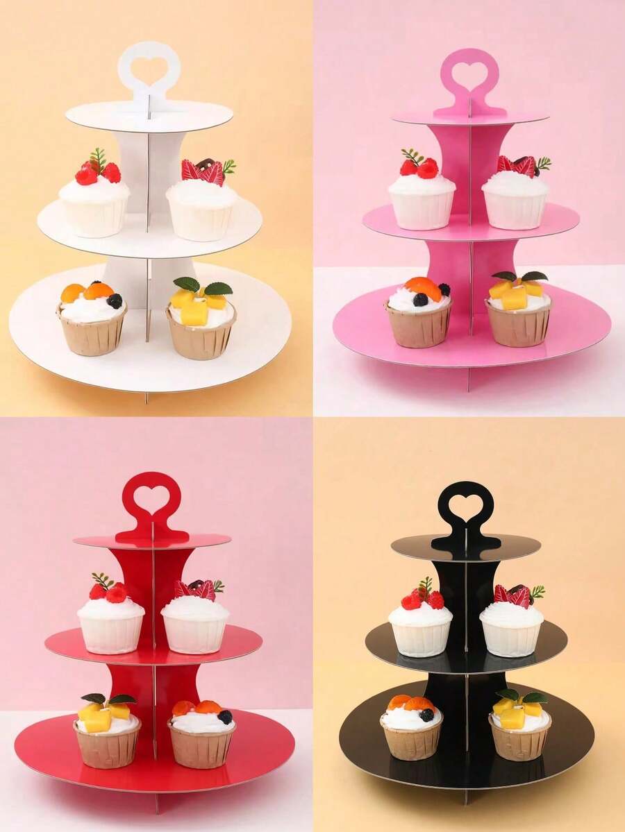 1 pieza Soporte de exhibición de cupcakes de 3 niveles de unicolor, estante de exhibición de alimentos, soporte de postres, decoración de mesa de cocina, decoración de mesa de fiesta, suministros para fiesta de cumpleaños, regalos de fiesta, perfecto para boda rústica, despedida de soltera, cumpleaños, baby shower, ceremonia, vacaciones, picnic - Multicolor - Ver 1