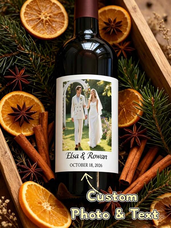 4/6/12Pcs Customized Wedding Wine Labels, Personalized Couple Gift, Wedding Engagement Birthday Anniversary Party Decoration, Used For Celebrating Special Occasions, Customized Photo Text Bubble Wine Champagne Bottle Stickers, Suitable For Home Couples Friends