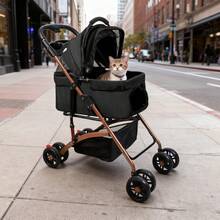 Pet Stroller With 4 Swivel Wheels With Brakes, Load Capacity 30 Kg, Cat Stroller, Removable Stand, Storage Basket Cushion For Small/Medium Dogs - Black - View 2