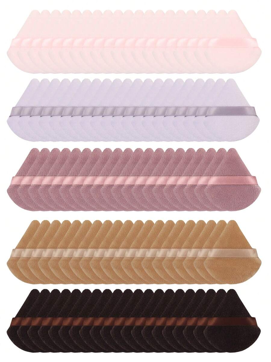 Triangle-Shaped Velvet Powder Puff 5/10/20/30/50/100pcs,Made Of Super-Soft Velvet, Designed For Contouring, Eye, And Corner, Suitable For All Skin Types. - Multicolor - View 1