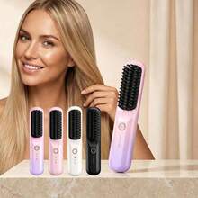 USB Rechargeable Wireless Hair Straightener Comb, Negative Ion Anti-Damage, Straight & Curly Hair Dual Use, Fast Heating With Overheat Protection, Pink/Black/White Gradient Color Options, Portable Travel Size, Creates Silky Smooth Hair, Suitable For Dorm Use - Multicolor - View 3