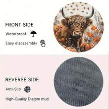 6pcs/Set Or 420pcs/70sets Autumn Series Highland Cow Pattern Printed Beverage Coasters, 10cm/2mm Thick Rubber Soft Bottom Round Absorbent Rubber Beverage Coasters, Soft Rubber Backing, Decorative Coasters, Suitable For Cups, Home Kitchen Dining Table Decor Placemats, Decorative Coasters, Kitchen Decor, Dining Table Decor - Multicolor - View 8