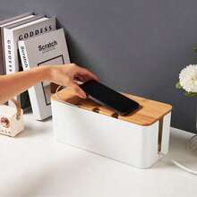 1pc Large Wood Grain Cable Management Box With Lid, Desktop Power Cord And Charger Storage Box, Built-In Cable Winder, Can Organize Power Strips, Data Cables And Messy Wires, Save Desk Space, Suitable For Living Room, Bedroom, Kitchen, Dining Room And Office - Multicolor - View 7