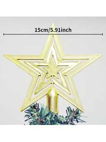 1 Set Christmas Tree Topper - Gold Hollow Five-Pointed Star Decoration, Glitter Finish, Christmas And New Year Holiday Decor - Multicolor - View 8