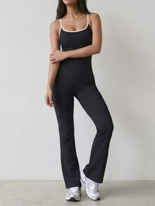 Cross-Back Yoga Jumpsuit, Pilates Workout One-Piece Jumpsuit, Slimming And Flattering. Sports Black - Black - View 5