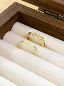 2pcs Gold Tone Elegant Minimalist Geometric Fashion Rings, Suitable For Women's Daily, Festival And Party Wear - Two-piece Ring Set - View 3