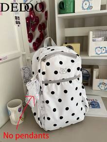 Dedoo 拉鍊後背包 波點貓咪刺繡 大容量 學生校包 校園大學使用 清新可愛 開學風格 - 黑色 - 查看 9