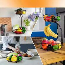 1 Set Iron Fruit & Vegetable Basket Storage Rack With Banana Hook, Desktop Decorative Organizer Basket, Detachable Design, Black, 64oz, Suitable For Kitchen, Living Room, Patio, Storage, Guest Hosting, Kitchen Accessories - Multicolor - View 10