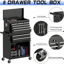 8 Drawer Rolling Tool Chest, High Capacity Tool Box Storage Cabinet With Lockable Wheels And Drawers, 2 In 1 Portable Toolbox Organizer System For Garage Warehouse Repair Shop, - BlackRed - View 8