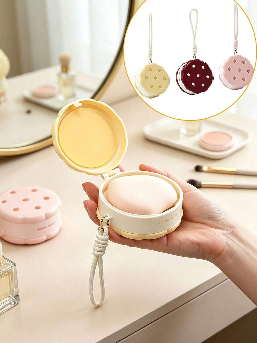 1pc Dual Layer Wet Dry Separation Makeup Puff Storage Case, High Appearance Portable Lidded Storage Box, Lightweight Dustproof Jewelry Organizer Box For Earrings Studs Cosmetic Puff Travel Carry Case With Ventilated Bottom