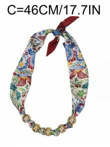 French Vintage Dark Silk Scarf, Bohemian Botanical Print Scarf Necklace, Versatile Neck Accessory For Vacation & Daily Wear,Necklaces For Women - Multicolor - View 3