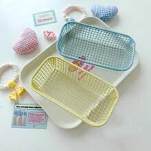 Cream Color Ins Style Rectangular Metal Mesh Storage Basket, Multiple Colors And Sizes Available, Hollow Breathable Sturdy And Durable, Desktop Stationery And Miscellaneous Items Organizer, Student Dorm, Office, Vanity Multi-Functional Storage Box - Multicolor - View 4