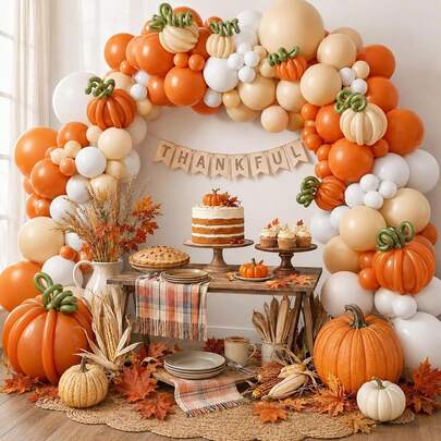 106 Fall Thanksgiving Themed Balloon Arches, Perfect For Birthday Parties, Thanksgiving, Fall Parties, BabyParties | Fall Bohemian Pumpkin Party Decorations Latex Balloon Wreaths And Ornaments