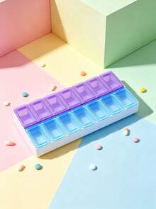 3/2/1pc Double Row 14 Compartment Medicine Box, 7-Day Large Capacity Portable Dispensing Device. Removable Partition Allows For Adjustable Medication Compartment Space. Lightweight And Compact, Suitable For Travel And Daily Outdoor Use. - Multicolor - View 1
