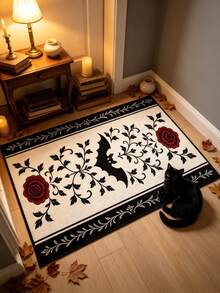 1 pieza Alfombra pasillera con diseño de murciélago y rosa, alfombra larga para pasillo, decoración del hogar, alfombra de área para sala de estar, decoración de habitación, alfombra lavable, regalo de Halloween - Murciélago rosa - Ver 4