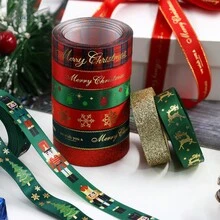 1 Roll (5 Yards) Christmas Ribbon, Printed With Nutcracker, Reindeer, Christmas Tree And Other Patterns, Suitable For Christmas Wreaths, DIY Gift Wrapping, Floral Arrangements And Holiday Decorations - Multi-color - View 5