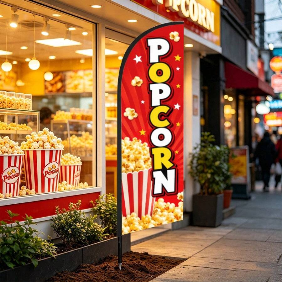 Commercial Popcorn Feather Flag, 7.2ft Outdoor Tear-Resistant Polyester Advertising Arch Banner (Includes Flag Pole And Ground Stakes) - Suitable For Stores, Parties And Storefront Decoration - Popcorn - View 1