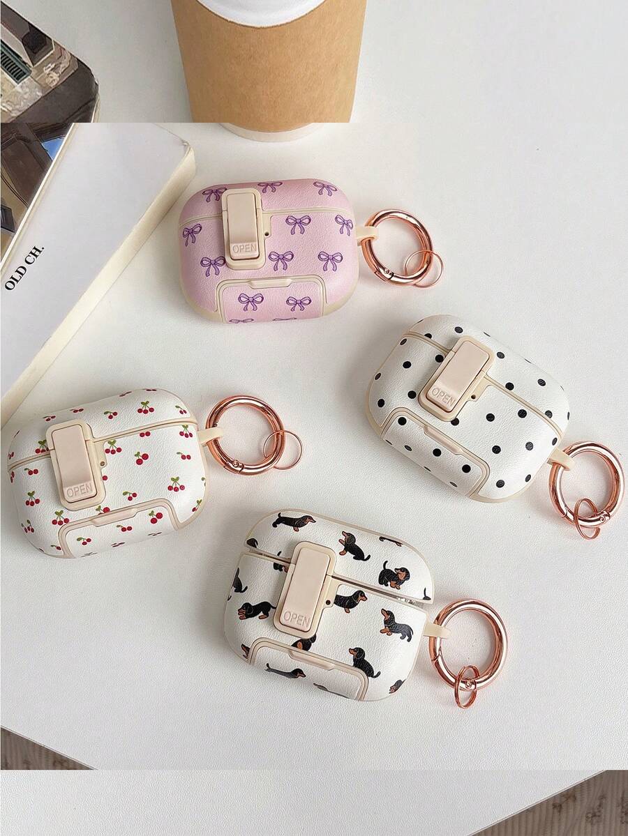Casing Earphone Cherry Hunting Dog dengan Motif Polka Dot dan Pita, Dilengkapi Fungsi Saklar, Jendela Pop-Up dengan Penyangga untuk Mencegah Jatuh, Kompatibel dengan 4 Pro, 2 Pro, 3 Pro. Tersedia dalam Berbagai Warna. Cocok Sebagai Hadiah untuk Musim Kembali ke Sekolah, Hari Valentine, Natal, dan Ulang Tahun.