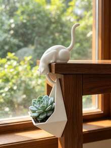 1pc Cute Hanging Cat-Shaped Succulent Planter, 3D Printed Kitten Desk Flower Pot, Minimalist Style Desktop Plant Stand, Creative Home Decor - A - View 2