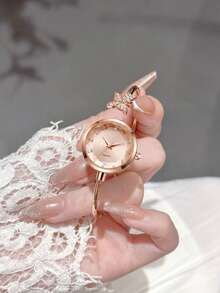 1pc/Set Ethereal Rhinestone Butterfly Open Cuff Bracelet Watch, Polygonal Dial With Rhinestone Hour Markers, Light Luxury Exquisite Niche Accessory Watch, Daily Date Party Gentle Elegant Versatile Atmosphere Quartz Watch For Women - Rose Gold - View 25