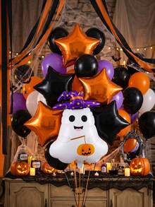 Set Balon Dekoratif Seru Bertema Halloween Isi 16 Buah, Termasuk Bentuk Hantu dan Bintang. Balon Dekorasi Halloween ini Sangat Cocok untuk Dekorasi Pesta dan Menciptakan Suasana Meriah. Cocok untuk Halloween, Pesta Bertema, dan Dekorasi Rumah. - beraneka warna - View 2