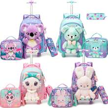 Girls 3-Piece Rolling Backpack Set, With Wheels School Bag, Crossbody Bag And Pencil Case - Girls' Rolling Bag - View 2