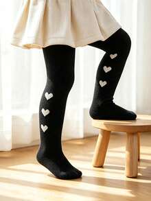 3 Pairs Kids Heart Print Tights, Breathable Solid Color 2-3Y Girls Daily Dress Matching Tights - Multicolor - View 6