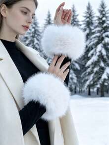 1 Pair Faux Fur Cuff Decoration, White,Festival,Camping - Multicolor - View 2