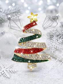 European Style Rhinestone Christmas Tree Brooch, Wavy Layered Five-Pointed Star Tree-Shaped Pin, Holiday Decorative Accessory For Sweaters, Coats And Bags - A - View 5