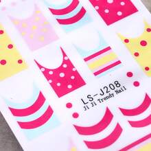 2pcs-Cute Pink Yellow Blue French Tip Nail Stickers, Polka Dot Striped Curved Edge Nail Decals, Sweet Y2K Self-Adhesive Nail Art Stickers For Women Girls DIY Manicure Decorations - Multicolor - View 3