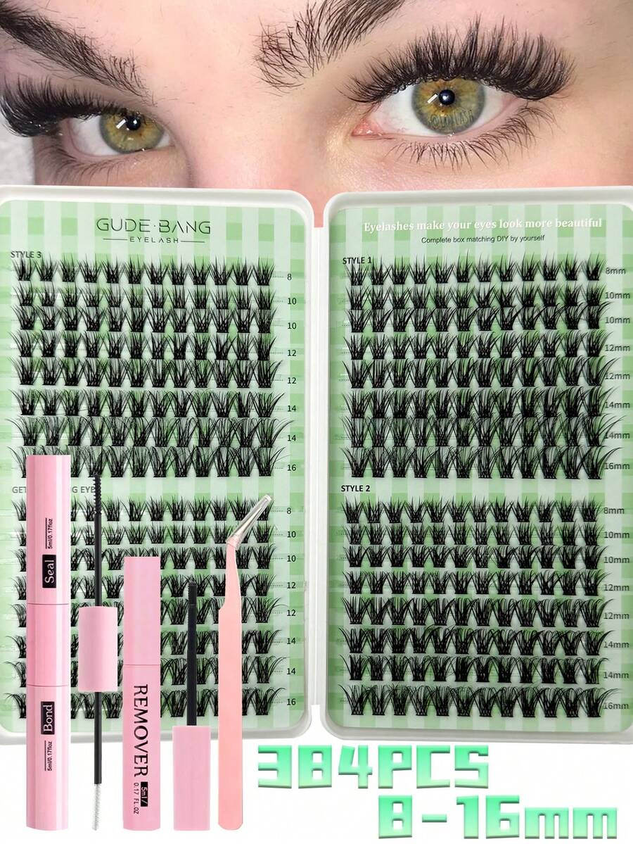 384 Clusters Natural Faux Eyelashes, 8-16mm Length, DIY Ultra-Light ...