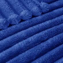 1pc Solid Color Striped Plaid Soft Wool Fleece Blanket Bedroom Room Decor All Season Use Sofa Throw - Navy Blue - View 9