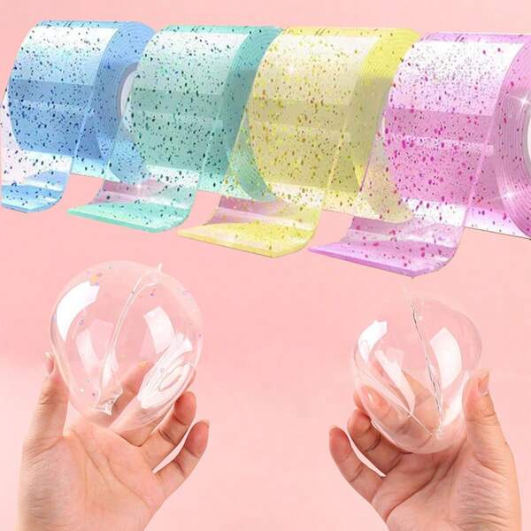 4rolls, Assorted Colors, Large Size, 5.0 Cm Wide, 100 Cm Long, Shiny Transparent Nano Tape, Reusable, Strong Adhesive, Suitable For Home, Office, And Classroom Use